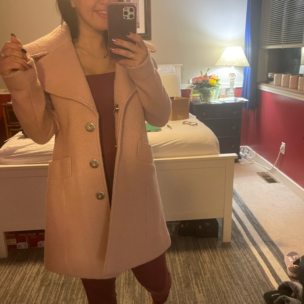 KENSIE Pink Midweight Peplum Wool Coat